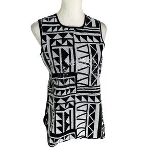 Vince Camuto Sequin Grometic Print Sleeveless Top Black White Size XS
